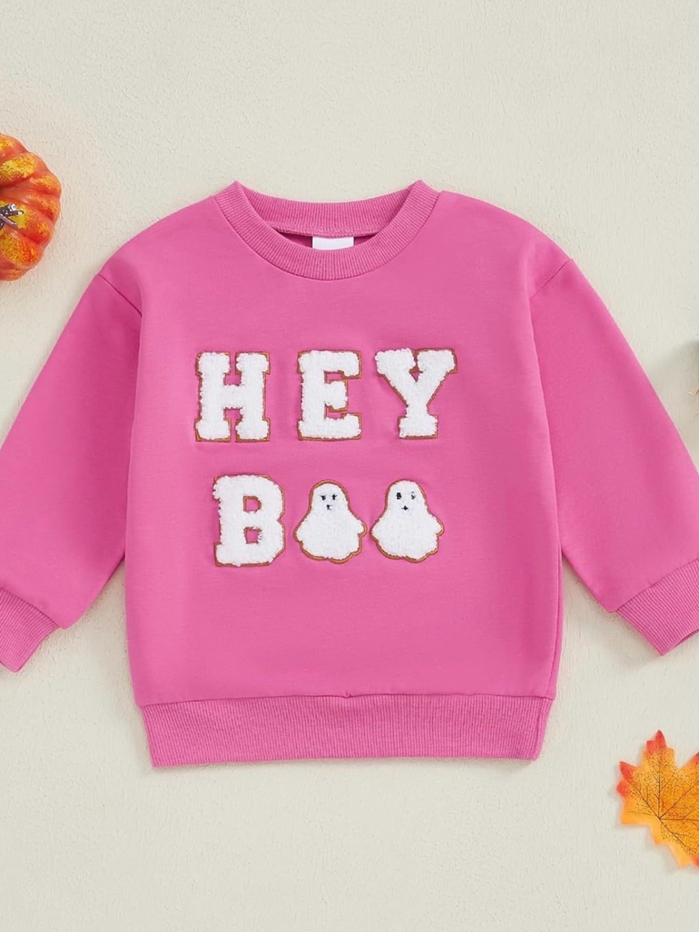 Kids Pink 'HEY BOO' Crewneck Sweatshirt